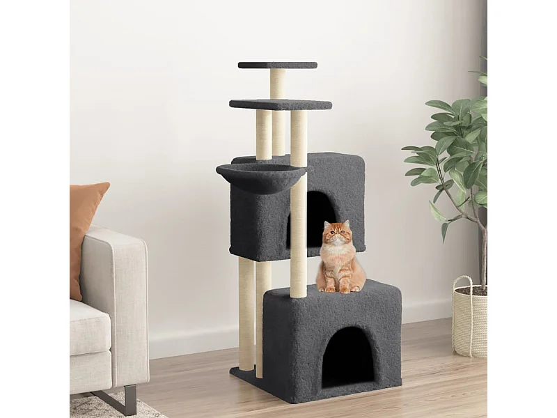 Rascador para gatos con postes de sisal gris oscuro 122 cm ES468404