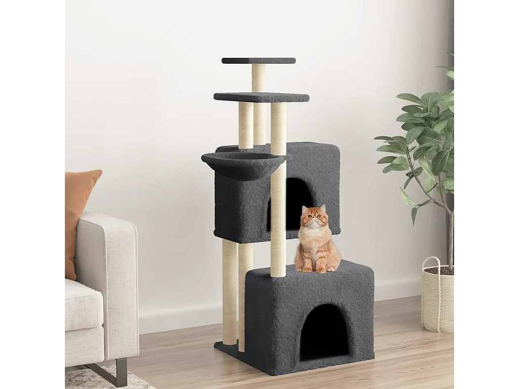 Rascador para gatos con postes de sisal gris oscuro 122 cm ES468404