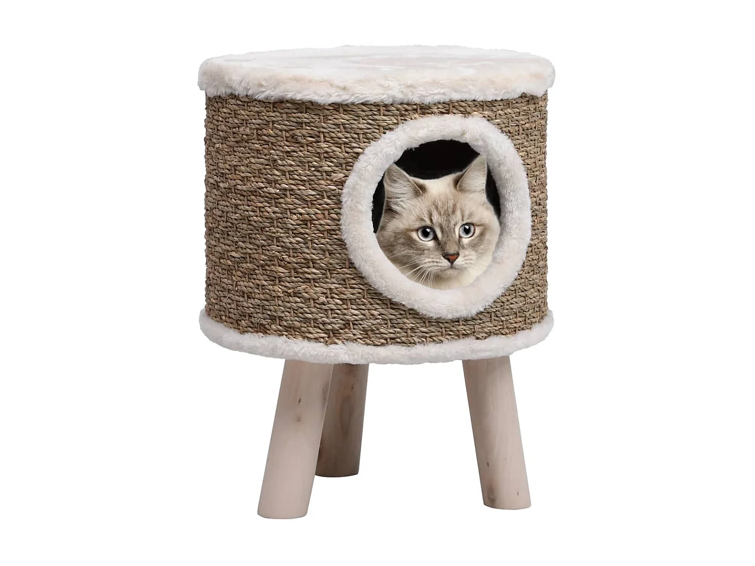 Arbre à chat avec pieds en bois 41 cm Herbiers marins OFR50669 BonneVie Meuble