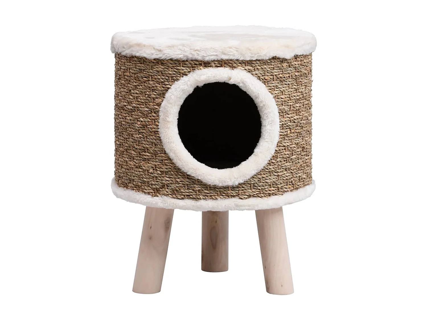 Arbre à chat avec pieds en bois 41 cm Herbiers marins OFR50669 BonneVie Meuble