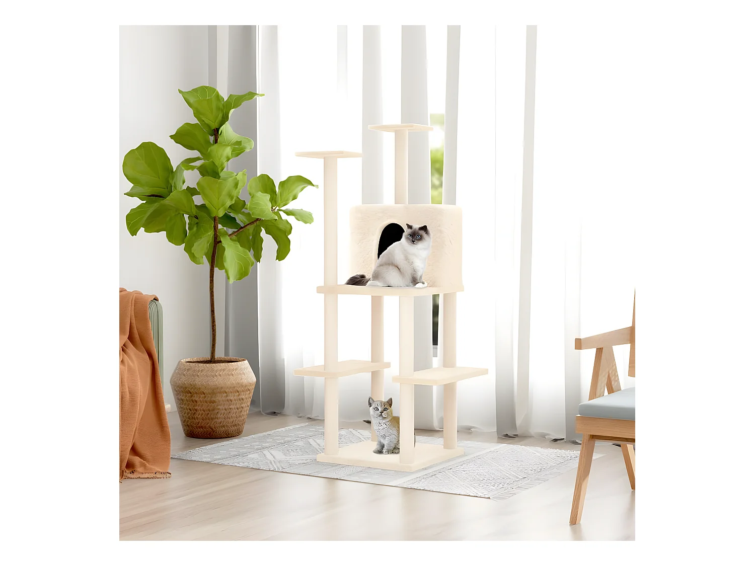 Arbre à chat avec griffoirs en sisal Crème 144,5 cm OFR63588 BonneVie Meuble