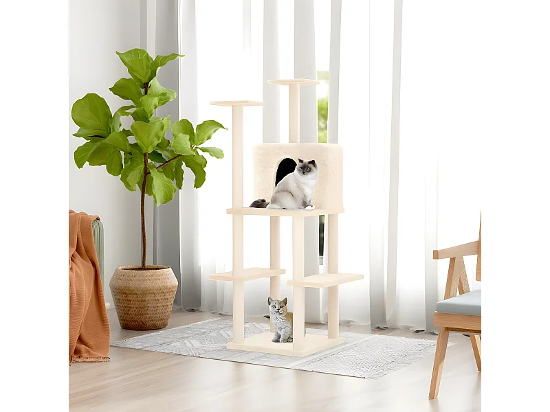 Arbre à chat avec griffoirs en sisal Crème 144,5 cm OFR63588 BonneVie Meuble