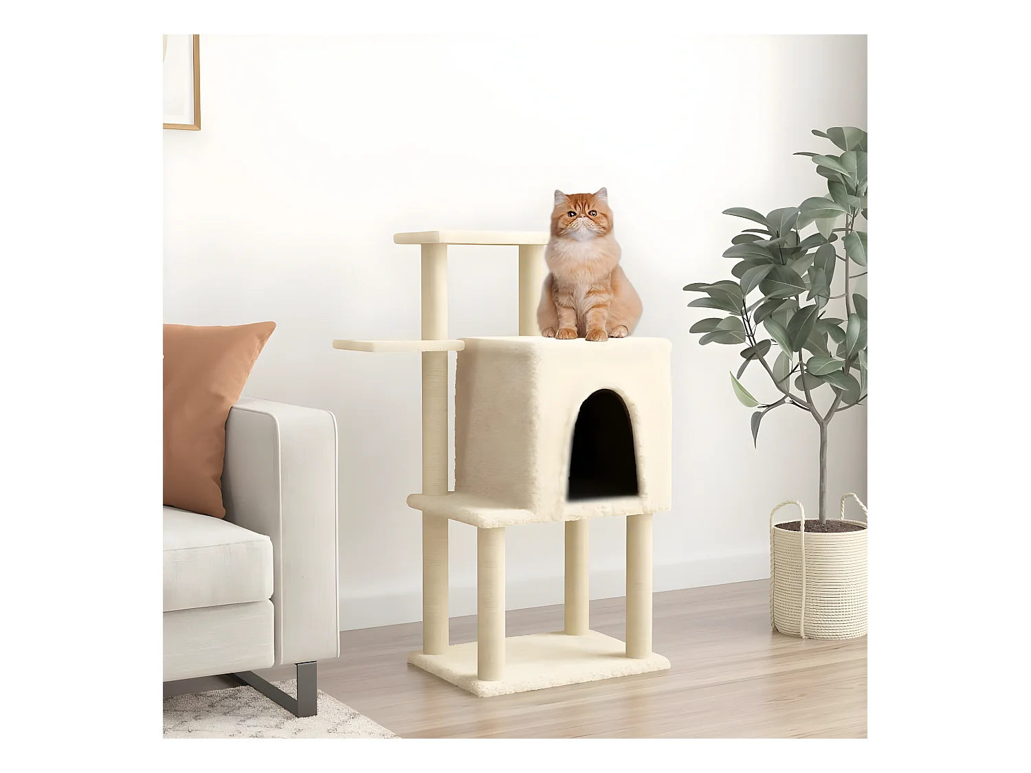 Arbre à chat avec griffoirs en sisal crème 97 cm OFR14241 BonneVie Meuble