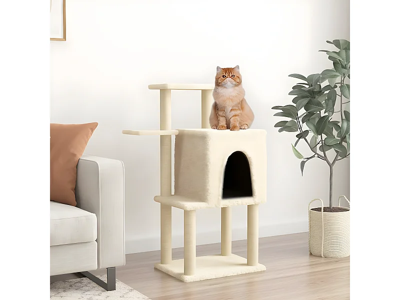 Arbre à chat avec griffoirs en sisal crème 97 cm OFR14241 BonneVie Meuble