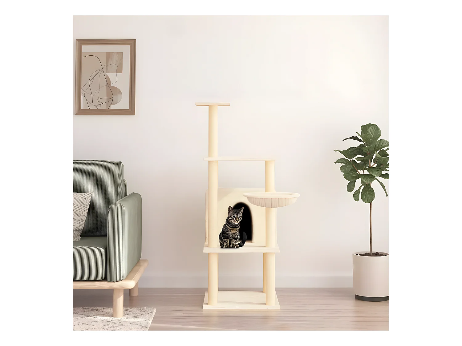 Arbre à chat avec griffoirs en sisal crème 132 cm OFR71602 BonneVie Meuble