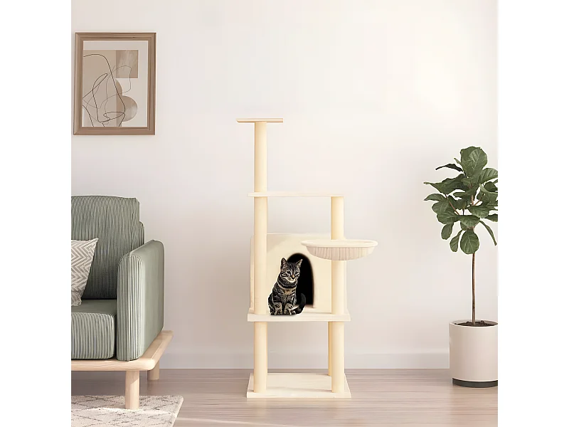 Arbre à chat avec griffoirs en sisal crème 132 cm OFR71602 BonneVie Meuble
