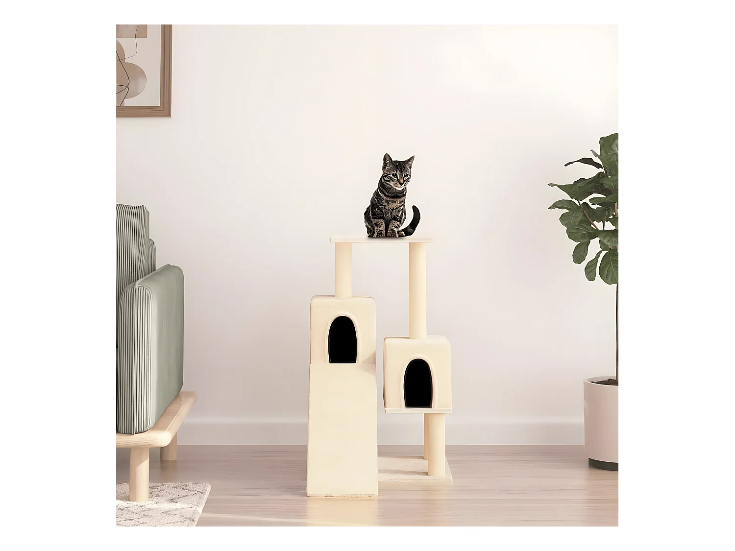 Arbre à chat avec griffoirs en sisal Crème 82 cm OFR22301 BonneVie Meuble