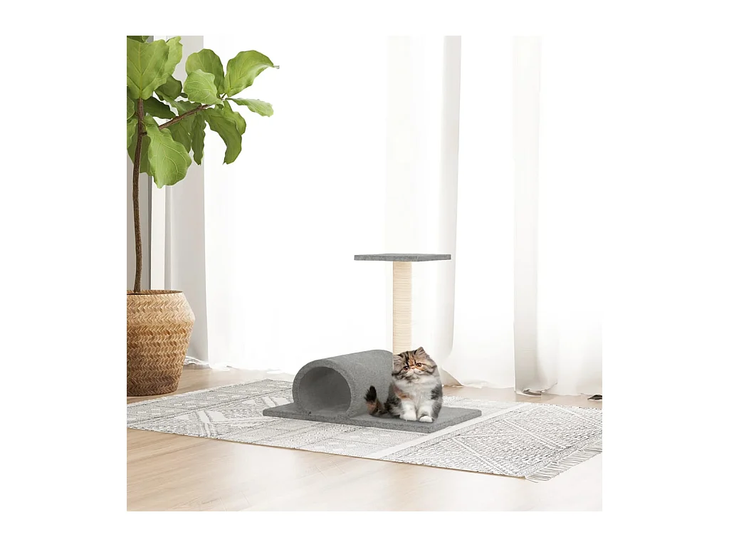 Arbre à chat avec tunnel Gris clair 60x34,5x50 cm OFR68076 BonneVie Meuble
