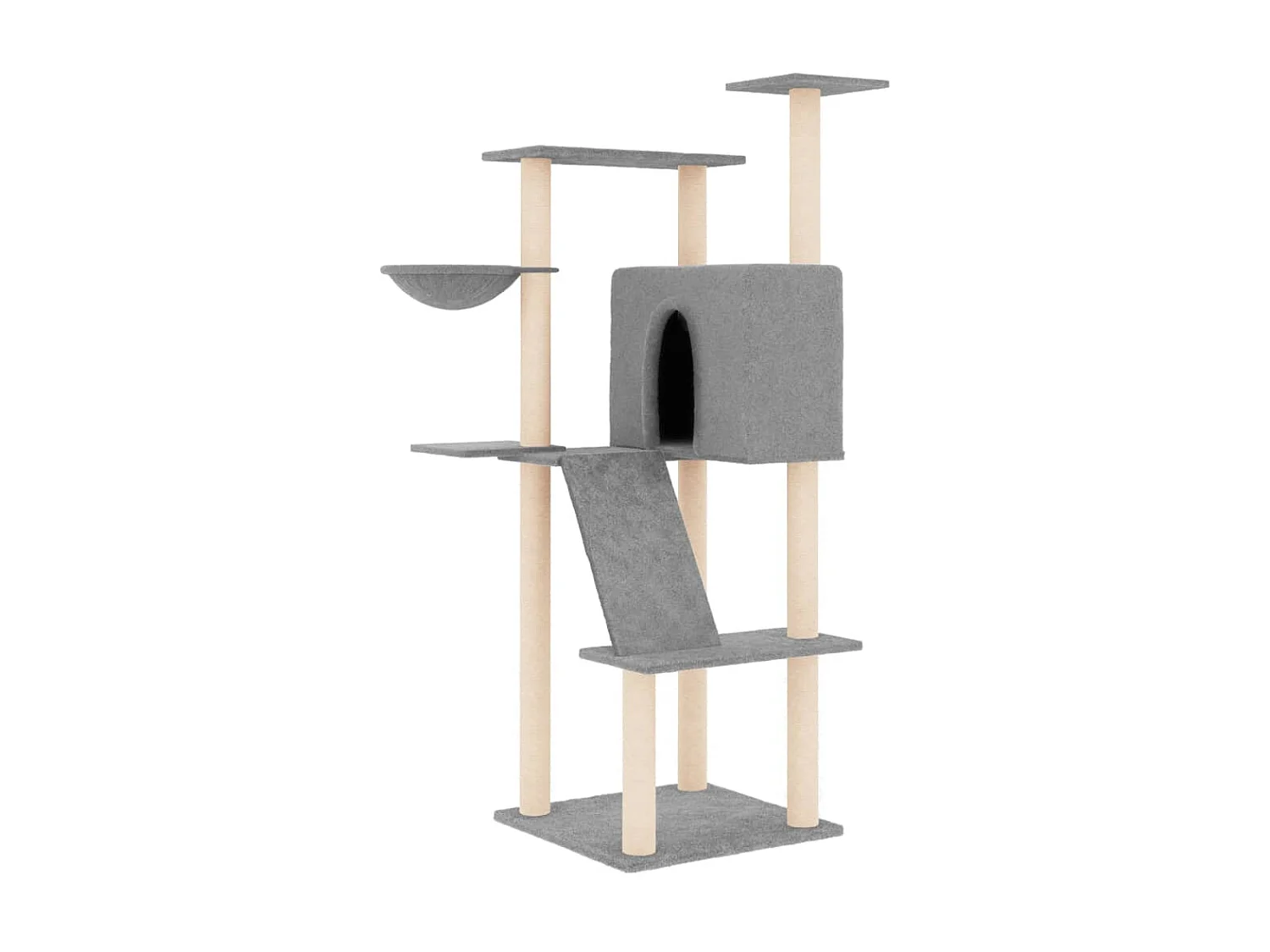 Rascador para gatos con postes de sisal gris claro 143 cm ES914860