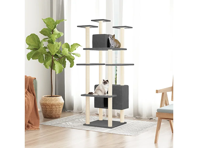 Rascador para gatos con postes de sisal gris oscuro 162 cm ES858186