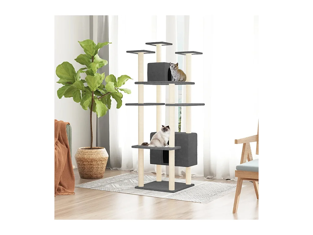 Arbre à chat avec griffoirs en sisal Gris foncé 162 cm OFR50474 BonneVie Meuble
