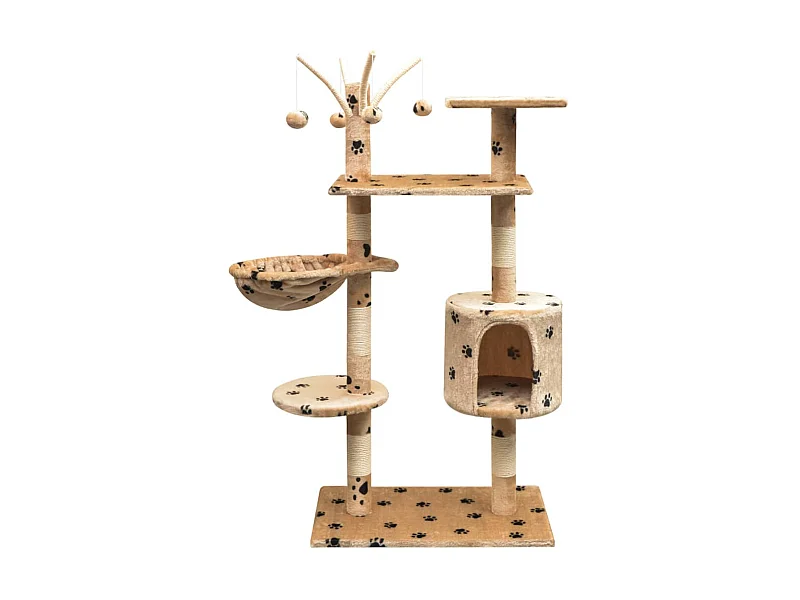 Arbre à chat et griffoir Sisal 125 cm Empreintes de pattes Beige OFR71086 BonneVie Meuble