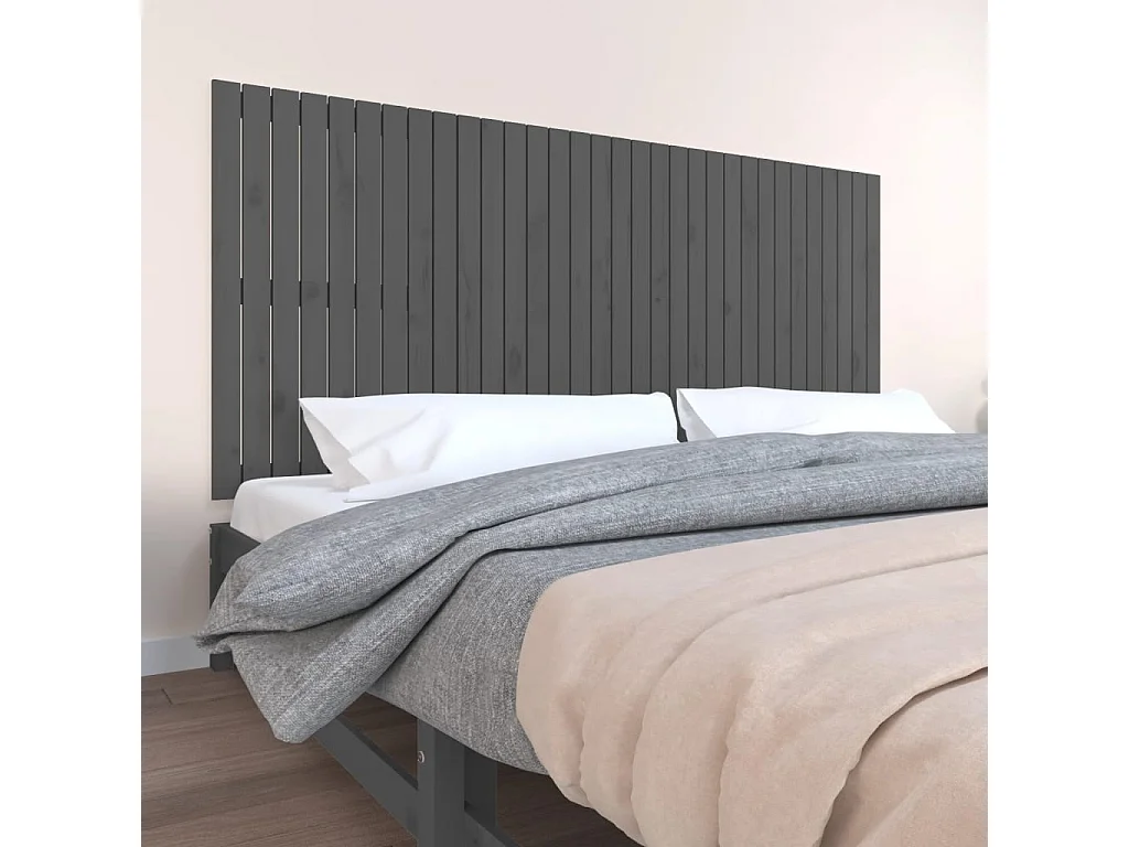 Tête de lit murale Gris 204x3x90 cm Bois massif de pin POI32282 BonneVie Meuble
