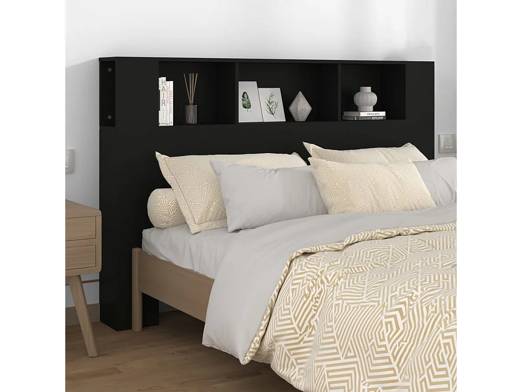 Armoire de tête de lit Noir 160x18,5x104,5 cm POI59117 BonneVie Meuble