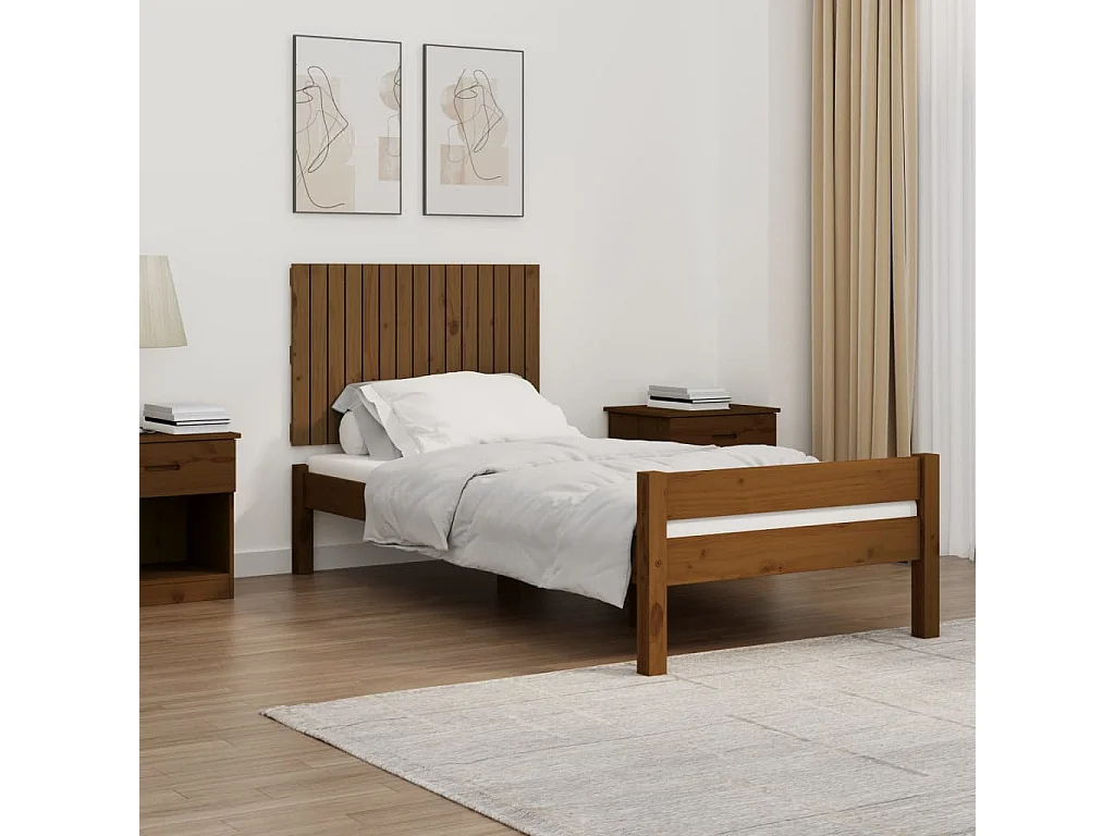 Cabecero cama pared madera maciza pino marrón miel 95,5x3x60 cm ES60281