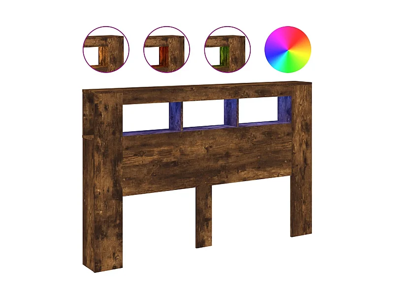 Tête de lit à LED chêne fumé 160x18,5x103,5cm bois d'ingénierie POI65378 BonneVie Meuble