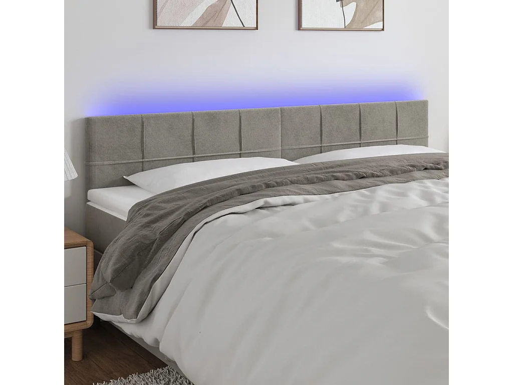 Tête de lit à LED Gris clair 200x5x78/88 cm Velours POI60818 BonneVie Meuble