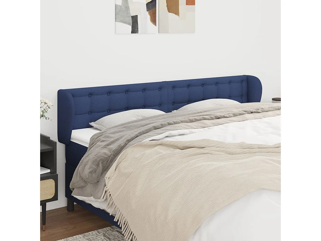 Tête de lit avec oreilles Bleu 163x23x78/88 cm Tissu POI59608 BonneVie Meuble