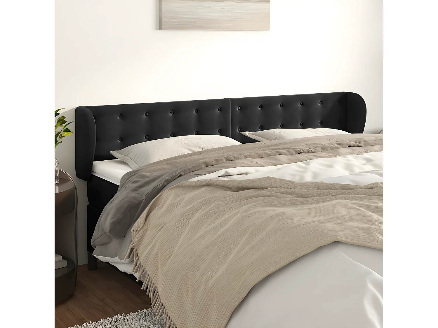 Tête de lit avec oreilles Noir 183x23x78,88 cm Velours LKC57148 BonneVie Meuble