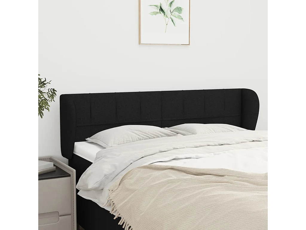 Tête de lit avec oreilles Noir 147x23x78/88 cm Tissu POI97064 BonneVie Meuble