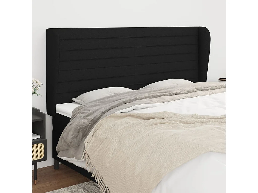 Tête de lit avec oreilles Noir 203x23x118/128 cm Tissu POI27209 BonneVie Meuble