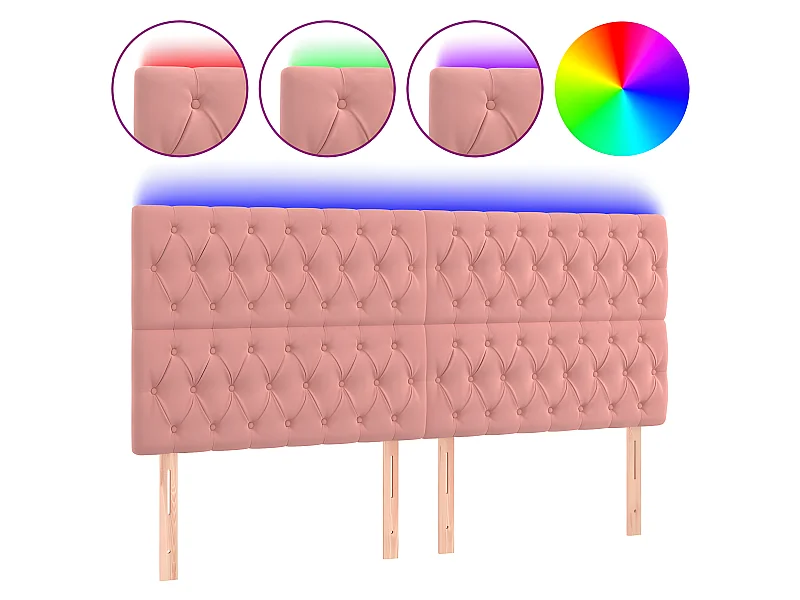 Cabeceira de cama c/ luzes LED veludo 180x7x118/128 cm rosa PT438566