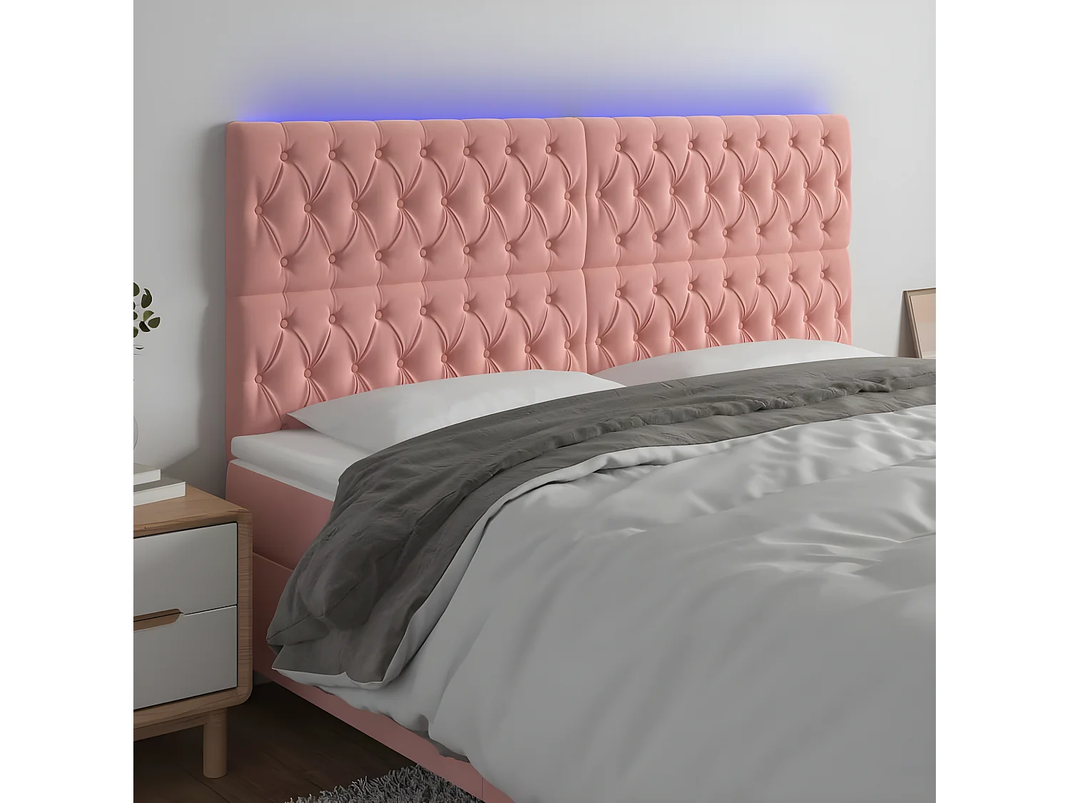 Tête de lit à LED Rose 180x7x118,128 cm Velours LKC93109 BonneVie Meuble