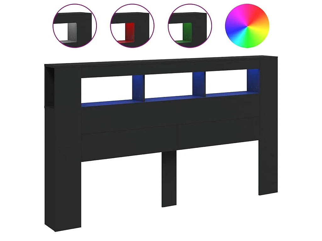 Tête de lit à LED noir 180x18,5x103,5 cm bois d'ingénierie POI72393 BonneVie Meuble