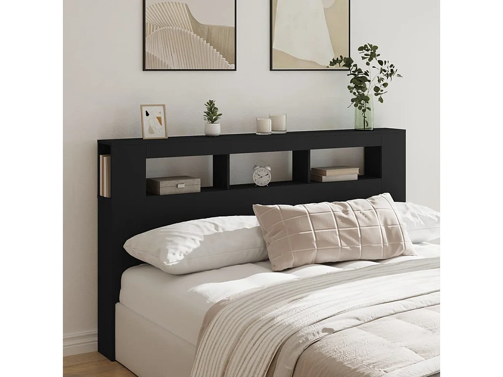 Tête de lit à LED noir 180x18,5x103,5 cm bois d'ingénierie POI72393 BonneVie Meuble