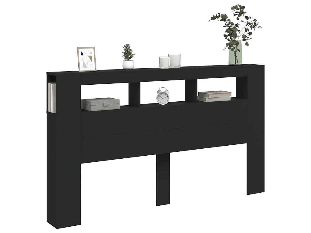 Tête de lit à LED noir 180x18,5x103,5 cm bois d'ingénierie POI72393 BonneVie Meuble