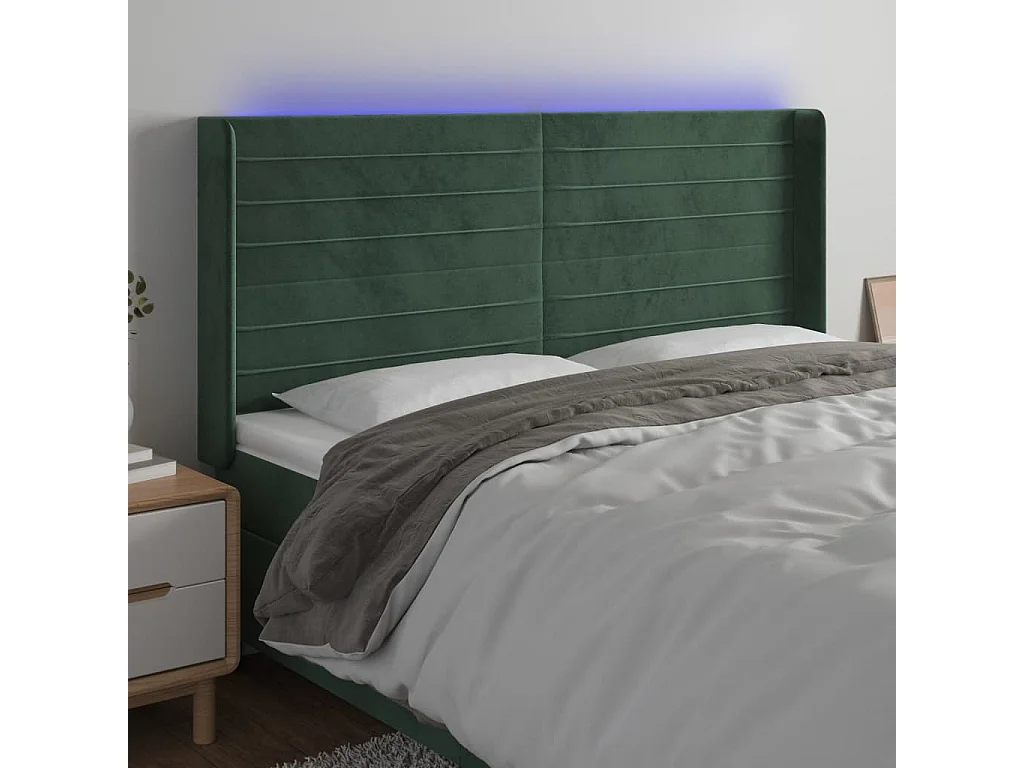 LED Kopfteil,Bettkopfteil Dunkelgrün 203x16x118/128 cm Samt -gkd898454