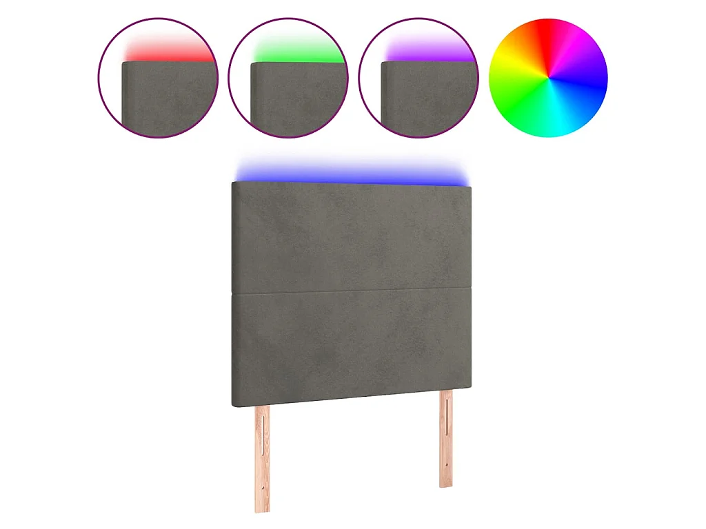 Tête de lit à LED Gris foncé 90x5x118,128 cm Velours LWE55227 BonneVie Meuble