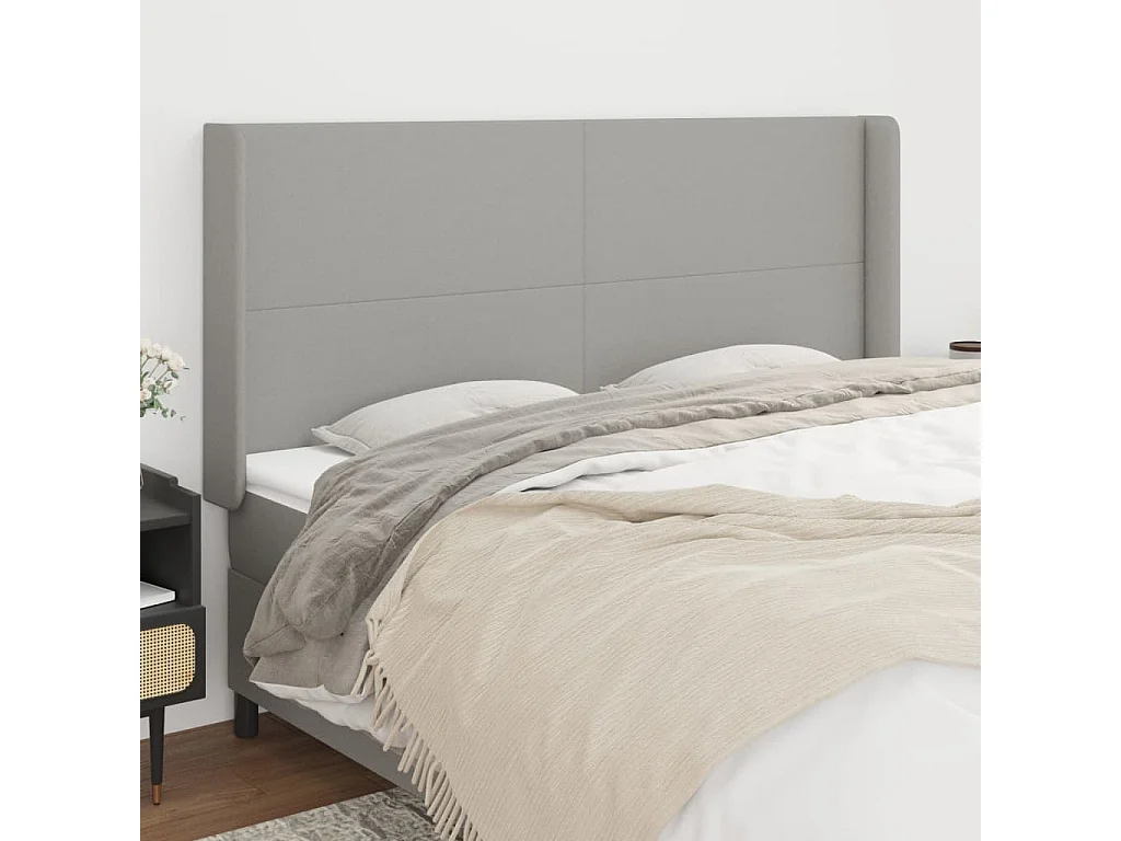 Tête de lit avec oreilles Gris clair 163x16x118/128 cm Tissu POI52434 BonneVie Meuble