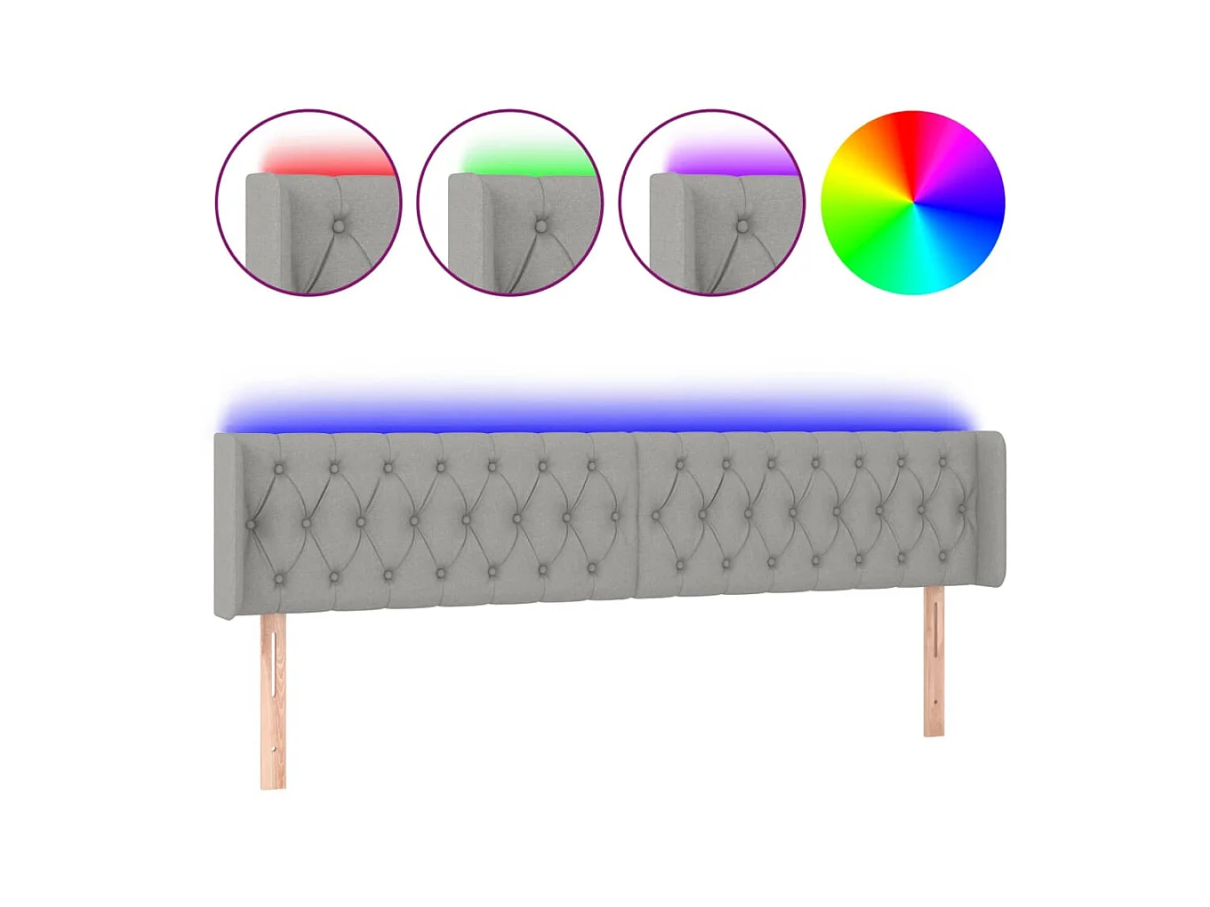 Testiera | Testata del letto a LED Grigio Chiaro 183x16x78/88 cm in Tessuto
