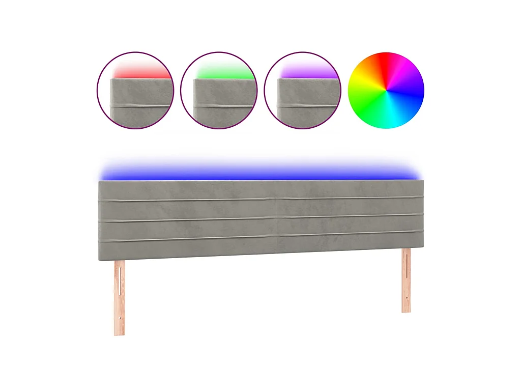 Cabecero con LED de terciopelo gris claro 180x5x78/88 cm ES23233