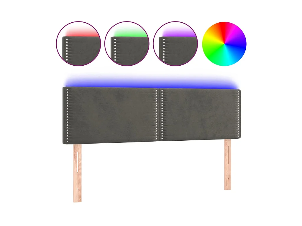 Cabecero con LED de terciopelo gris oscuro 144x5x78/88 cm ES12818