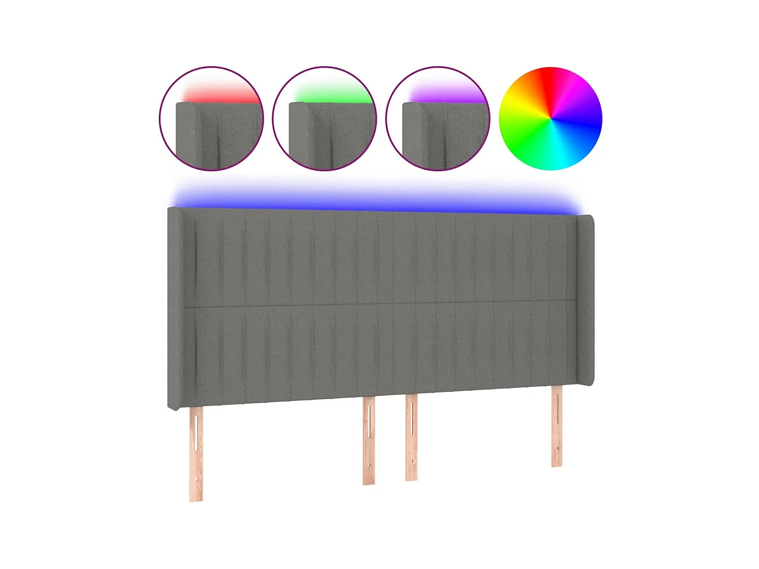 Tête de lit à LED Gris foncé 163x16x118/128 cm Tissu POI76537 BonneVie Meuble