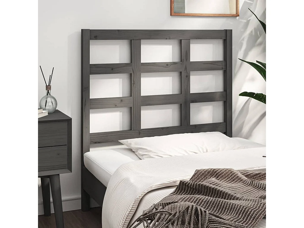 Cabecero de cama madera maciza de pino gris 95,5x4x100 cm ES65610