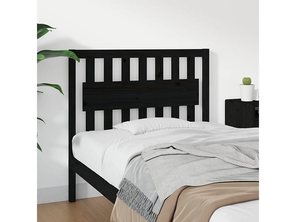 Tête de lit Noir 105,5x4x100 cm Bois massif de pin POI24234 BonneVie Meuble