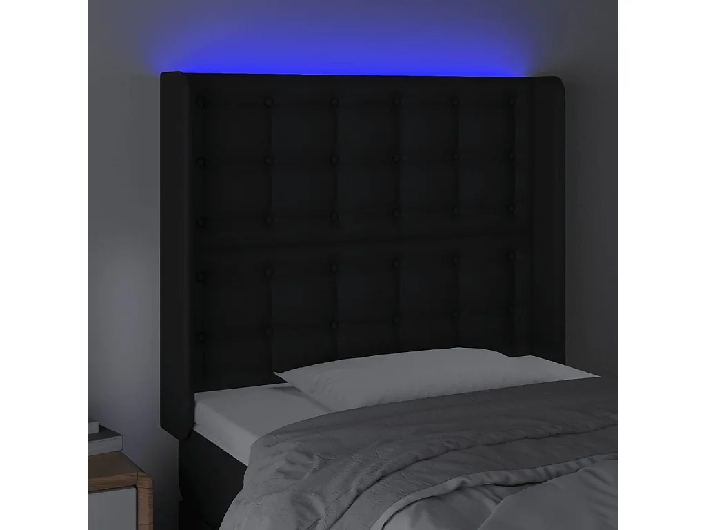 Cabeceira cama c/ LED couro artificial 103x16x118/128 cm preto PT566011