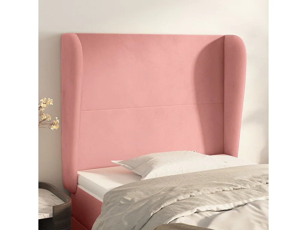 Tête de lit avec oreilles Rose 103x23x118/128 cm Velours POI73455 BonneVie Meuble