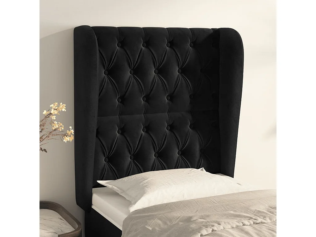 Cabeceira de cama c/ abas veludo 83x23x118/128 cm preto PT793632