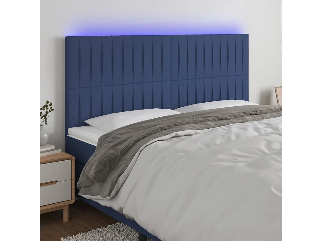 Cabeceira de cama c/ luzes LED tecido 200x5x118/128 cm azul PT238714