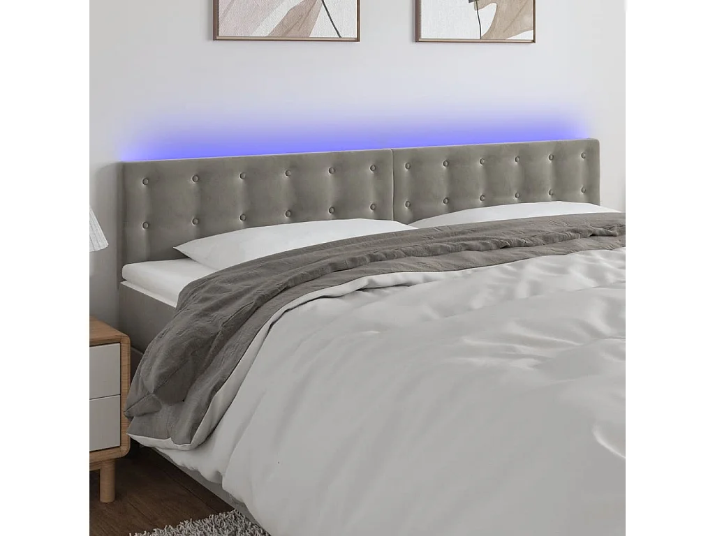 Tête de lit à LED Gris clair 180x5x78/88 cm Velours POI40564 BonneVie Meuble