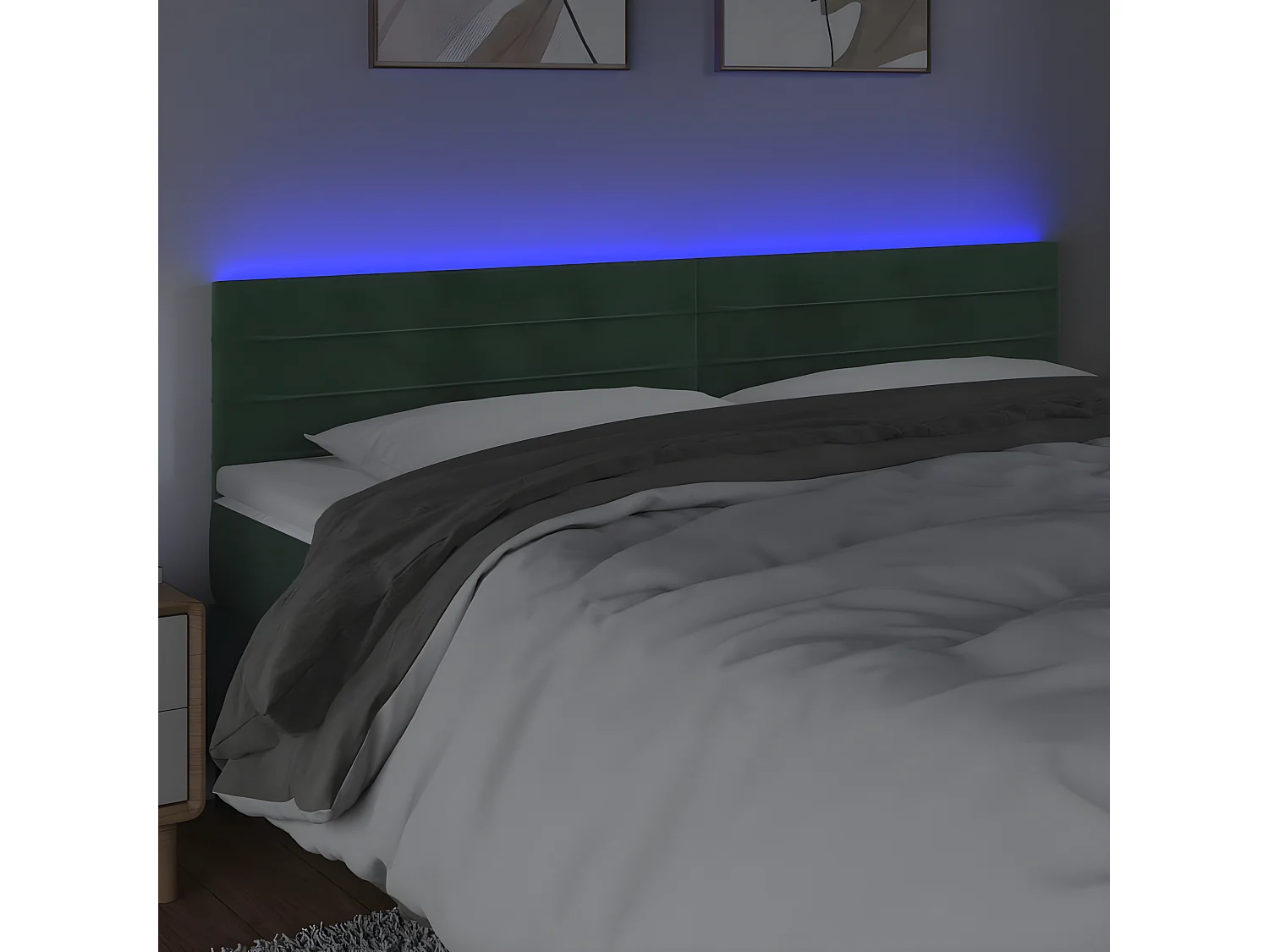 Cabeceira de cama c/luzes LED veludo 180x5x78/88cm verde-escuro PT819274