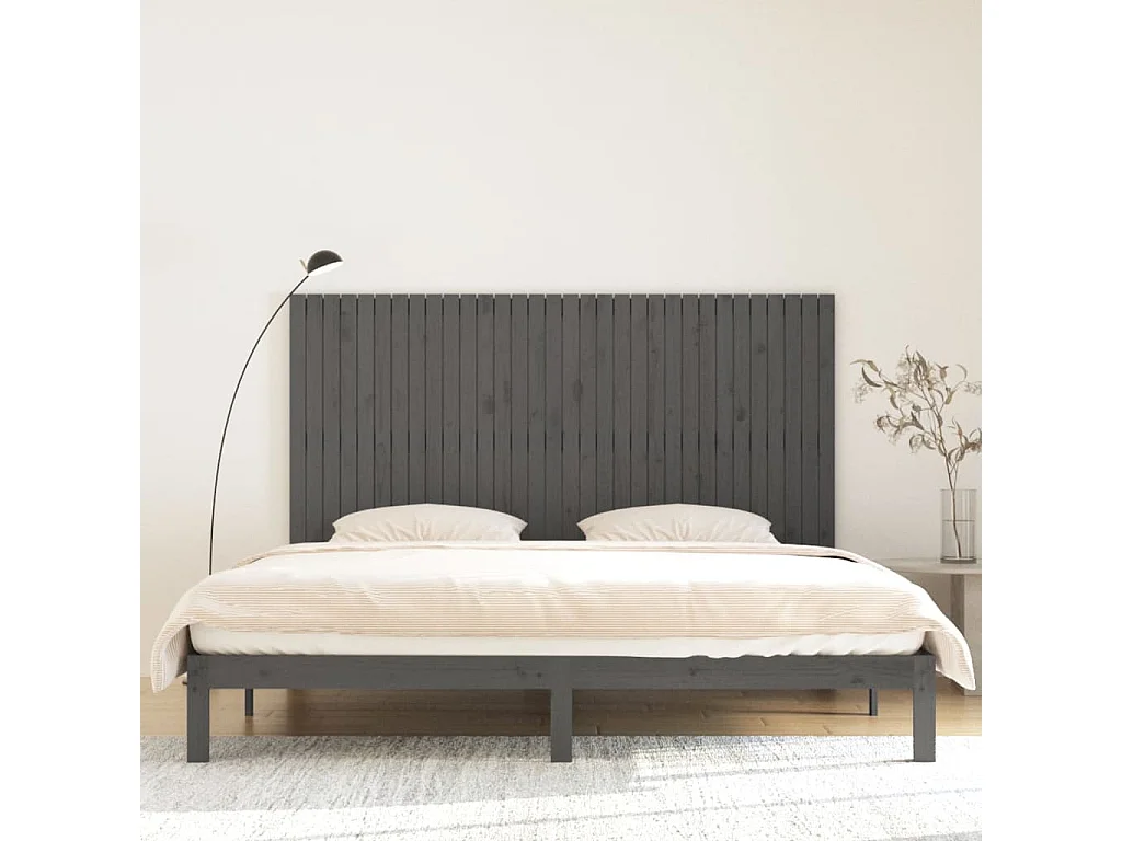 Tête de lit murale Gris 204x3x110 cm Bois massif de pin POI14299 BonneVie Meuble