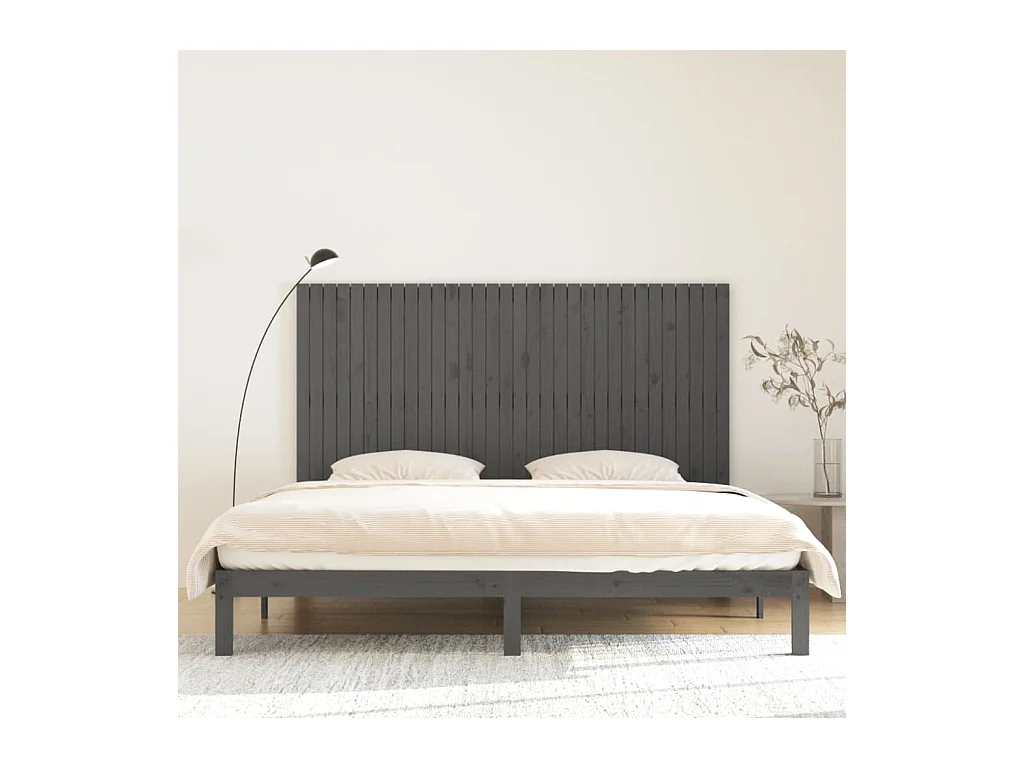 Tête de lit murale Gris 204x3x110 cm Bois massif de pin POI14299 BonneVie Meuble
