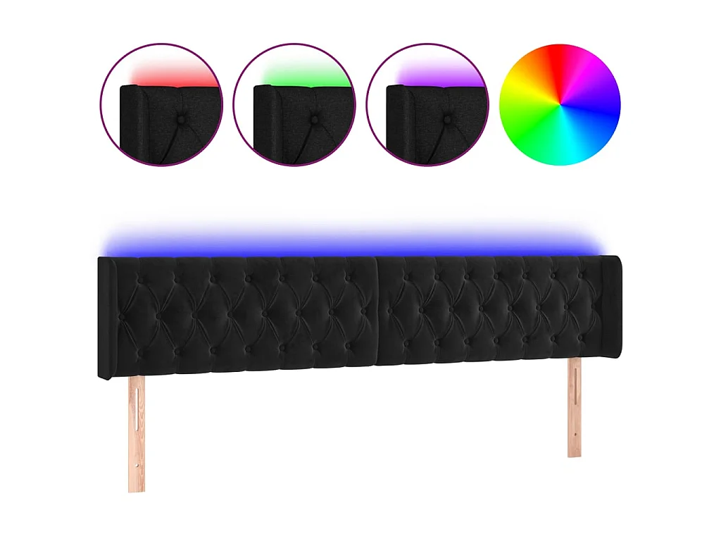 Tête de lit à LED Noir 203x16x78/88 cm Velours POI34651 BonneVie Meuble