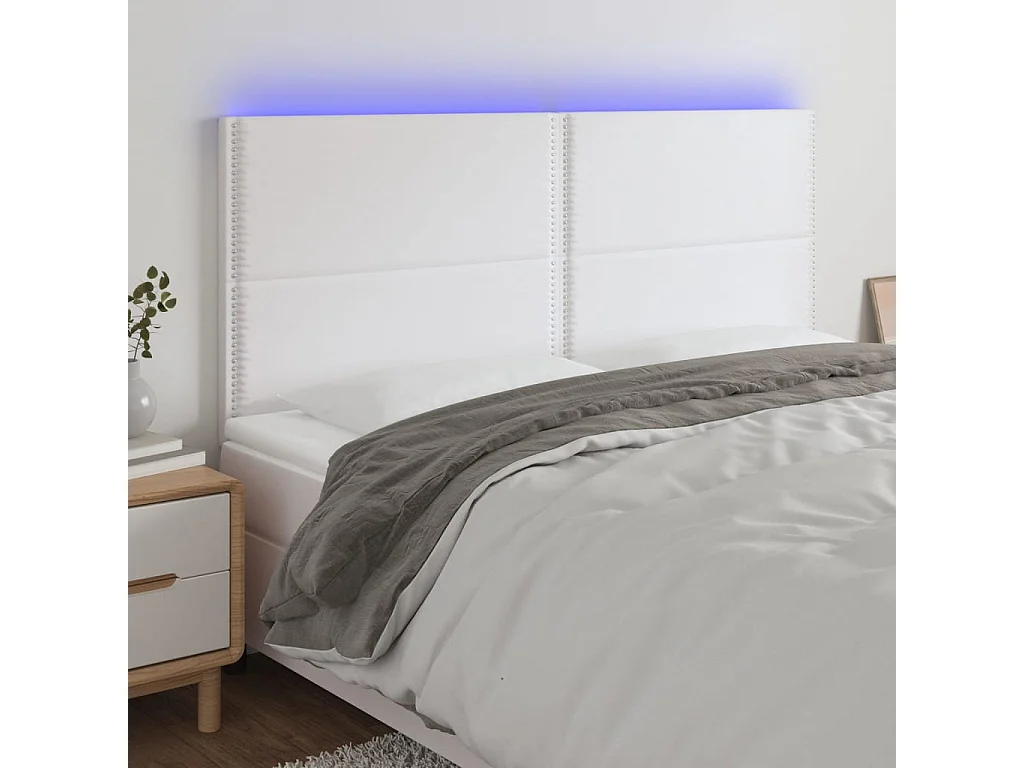 Cabeceira cama c/ LED couro artificial 200x5x118/128 cm branco PT195778