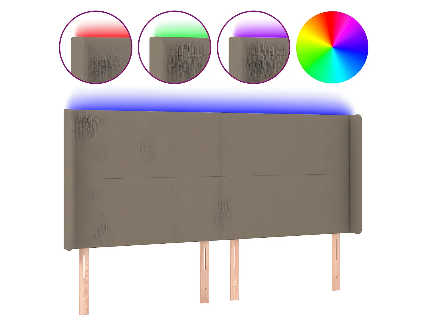 Tête de lit à LED Taupe 183x16x118/128 cm Tissu POI51496 BonneVie Meuble